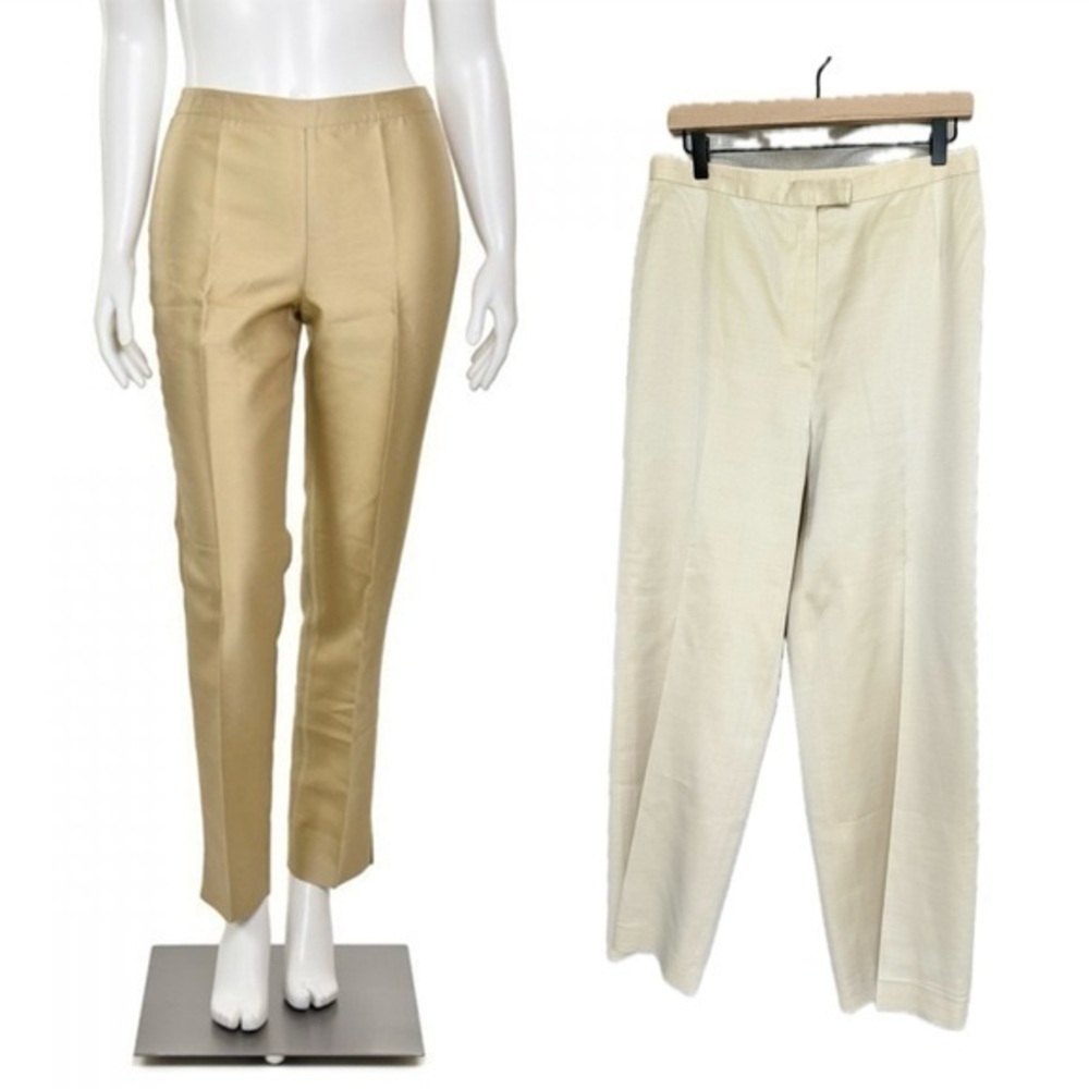 Lafayette 148 Silk Wool Blend Ivory Straight Leg Ankle Pants M (10)